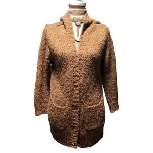 brown boucle long line pocket cardigan